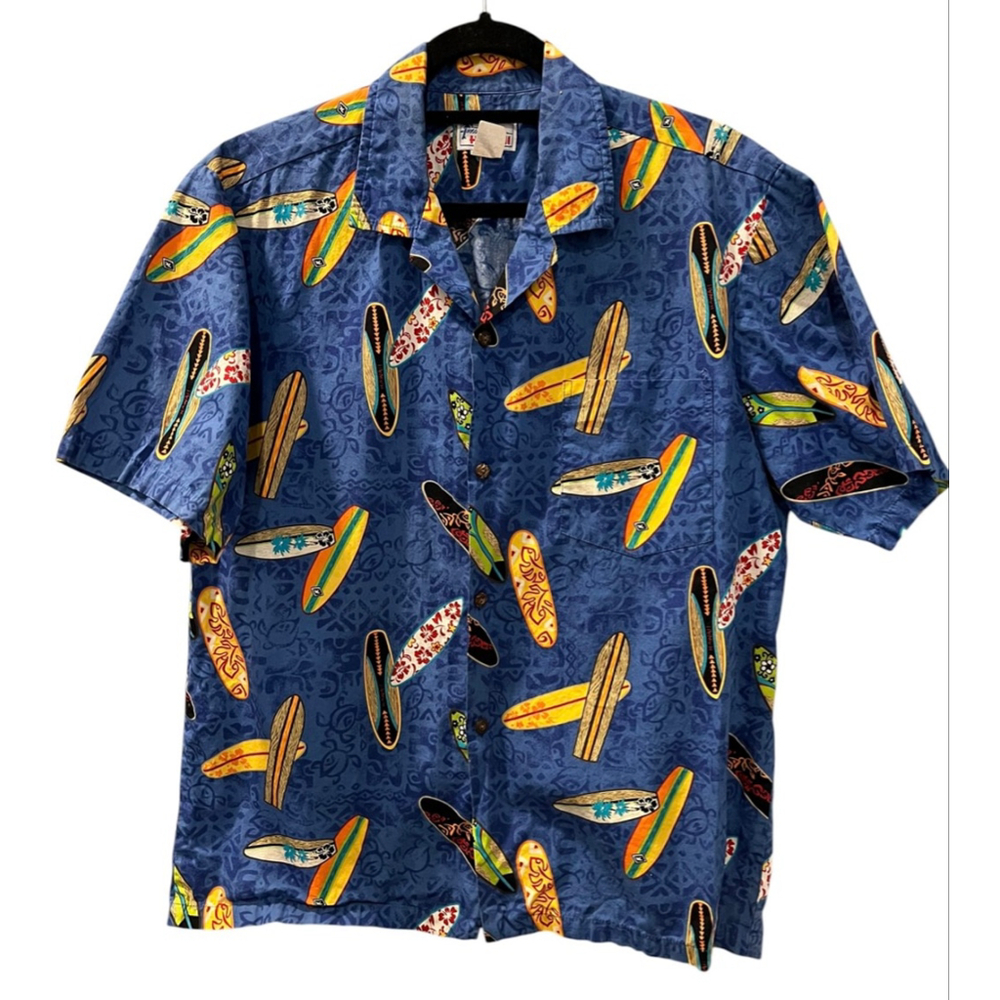 Vintage Hawaii Brand Surfboard Button Down Short Sleeve Shirt Size Large Island